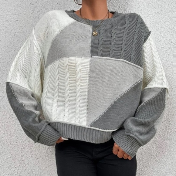 Boho color block cable knit sweater - Picture 4 of 6